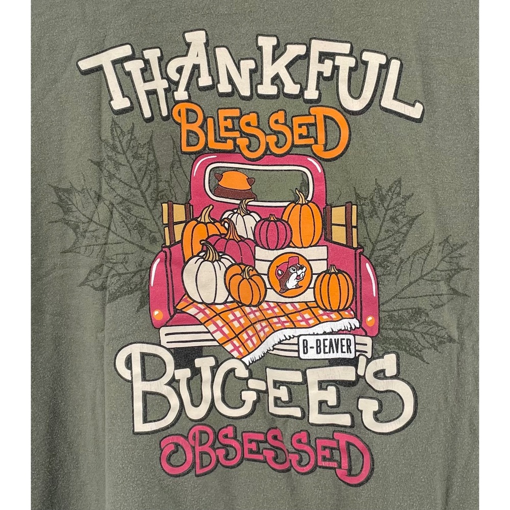 Buc-ee's T-Shirt Mens 3XL Olive Green Thankful Blessed Fall Pumpkin Thanksgiving